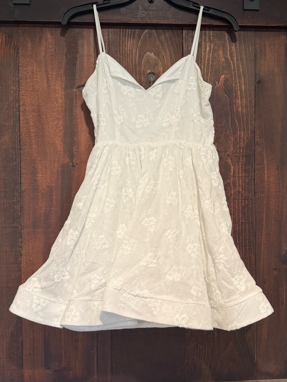 White Embroidered Spaghetti Strap Mini Dress